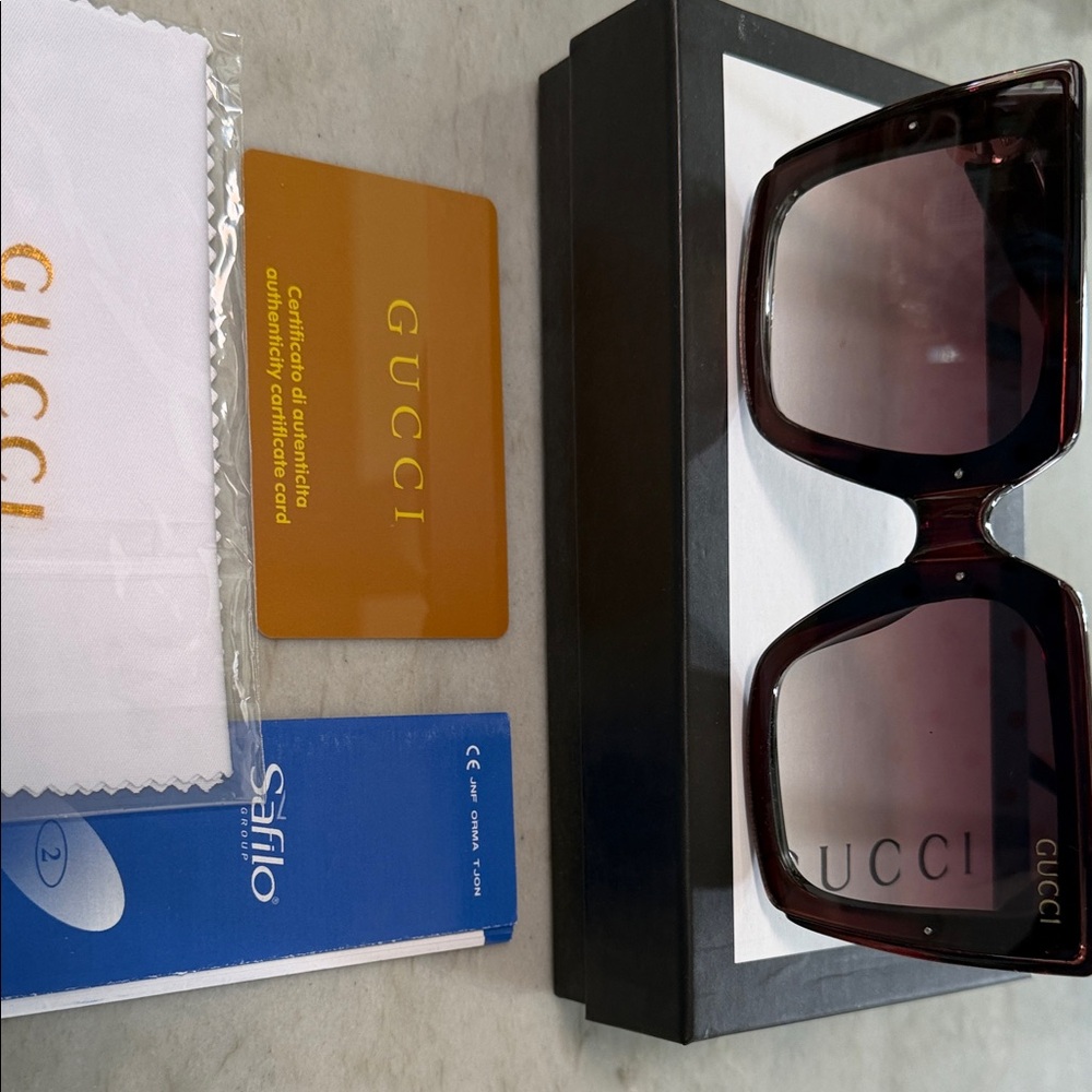 Gucci Women's Square Sunglasses - Dark Burgundy Frame with Gradient Brown Lenses - Picture 2 of 14